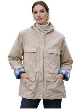 Rock Creek Women’s Sz M Flannel Lined Utility Field Coat Barn Jacket Hooded